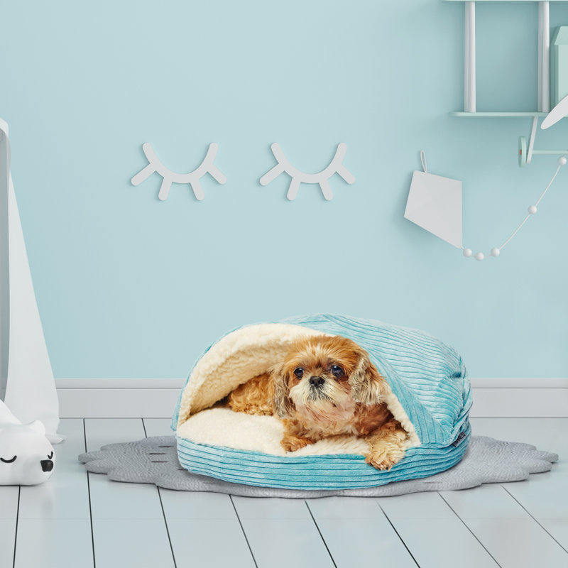 Tucker Murphy Pet™ Burton Corduroy Sherpa Lined Cave Hooded Dog Bed